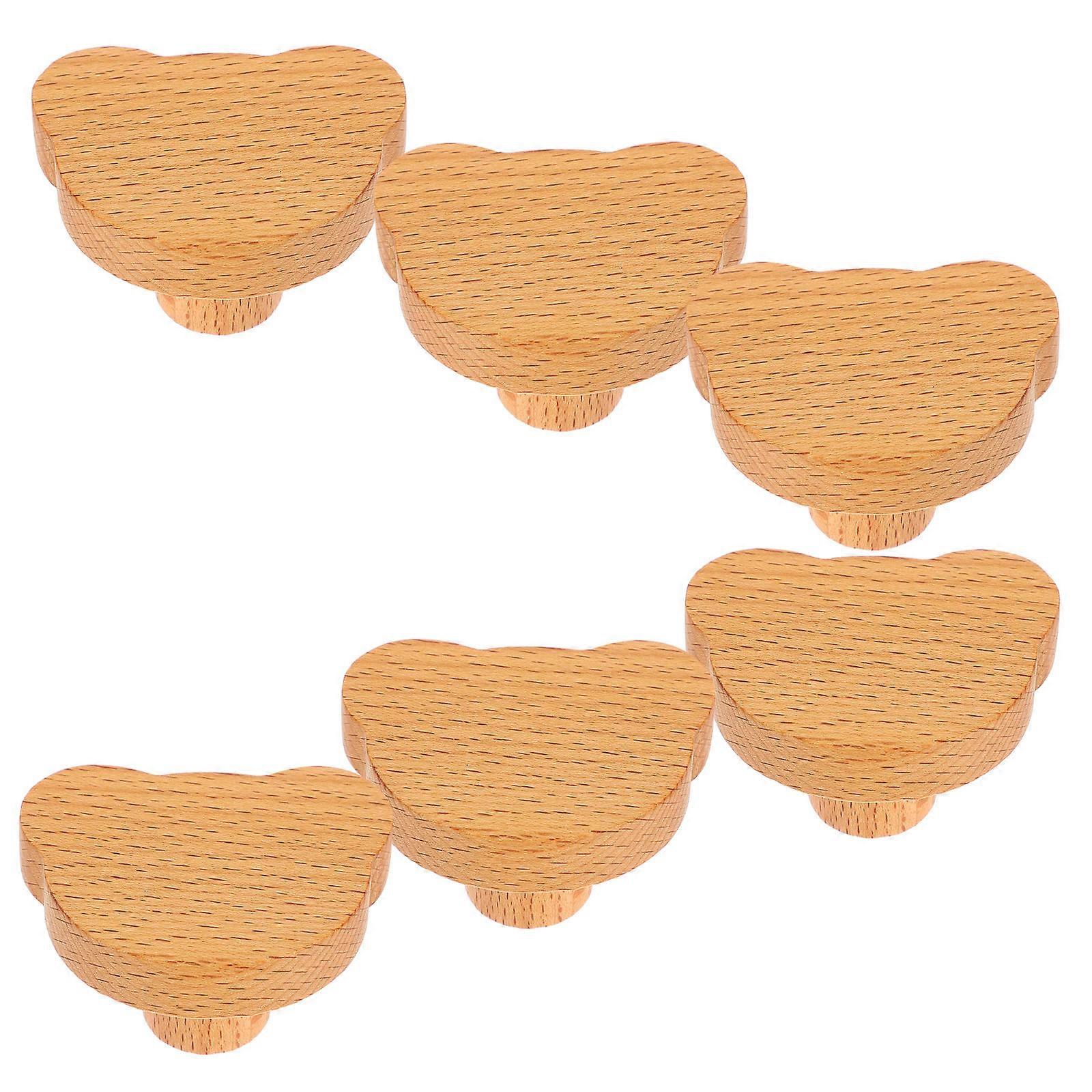 6pcs Wooden Animal Cabinet Knobs Decorative Wood Bear Head Shaped Dresser Knobs