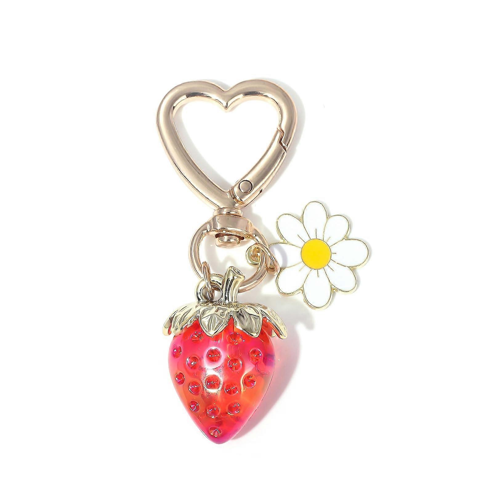 Strawberry Keyring Bag Charm Car Key Ring with Flower Leaf Strawberry Strawberries