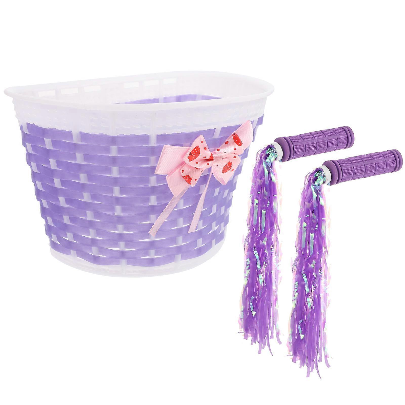 Kids Bicycle Handlebar Basket Practical Storage For Children Bike Outdoor Cycling Purple 21.00X13.00X10.00CM Wear-Resistant 1 Set
