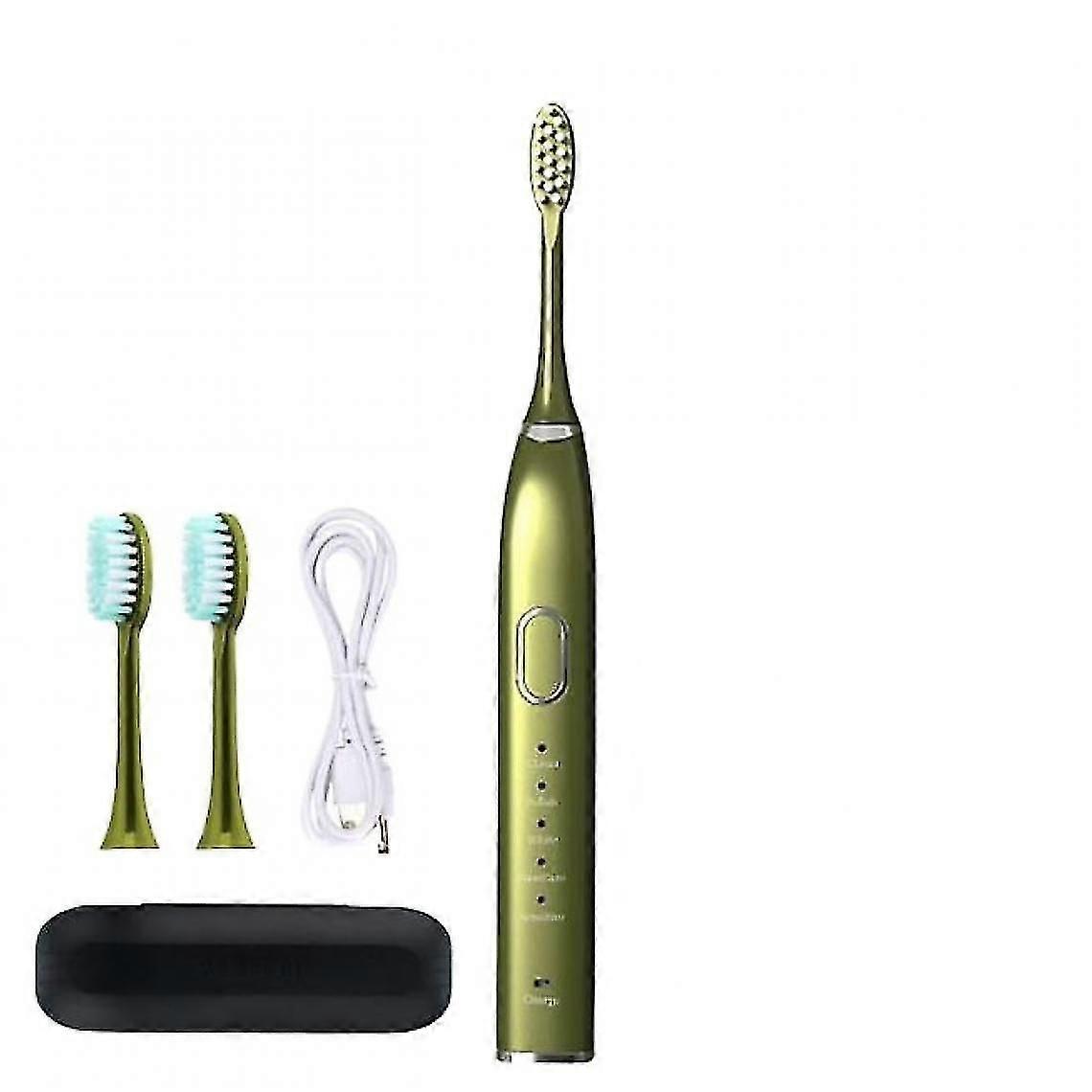 Rechargeable Electric Toothbrush, 3 Brush Heads, 1 Case (green)