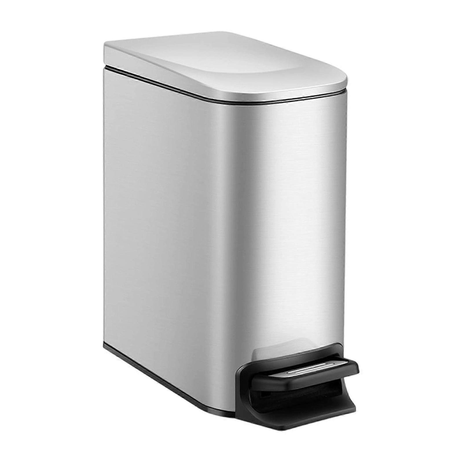 6L Quiet Closing Step Trash Can Soft Drop Lid Space Efficient Foot Pedal Garbage Bin Waste Basket For Home Office  Sand silver