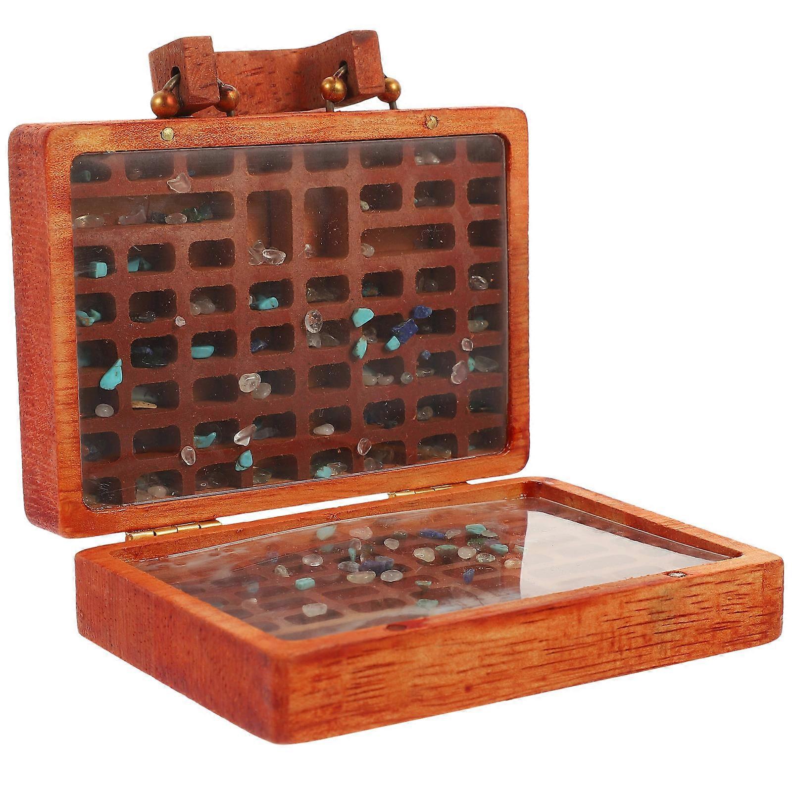 Stone Collection Organizer Crystal Wood Box with Compartments