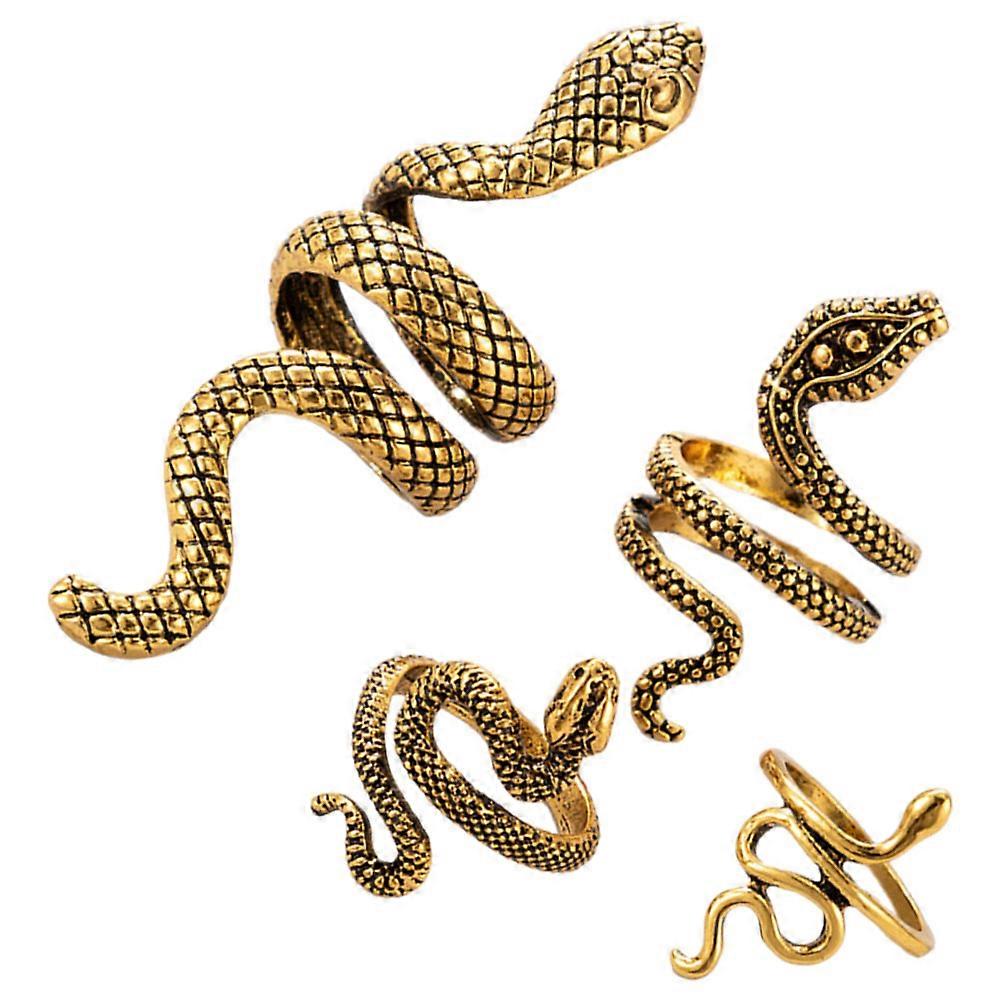 Golden Adjustable Open Snake Ring for Women and Men with Comfortable Gothic Aesthetic 4pcs