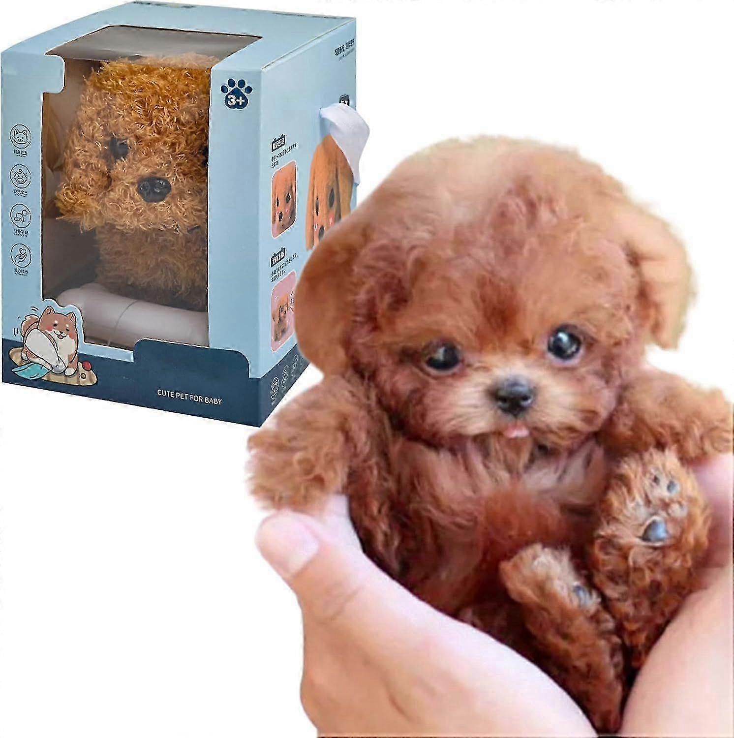 Un chiot robot brun My Reallike, un chien robot mignon et doux qui marche et aboie comme un vrai chien