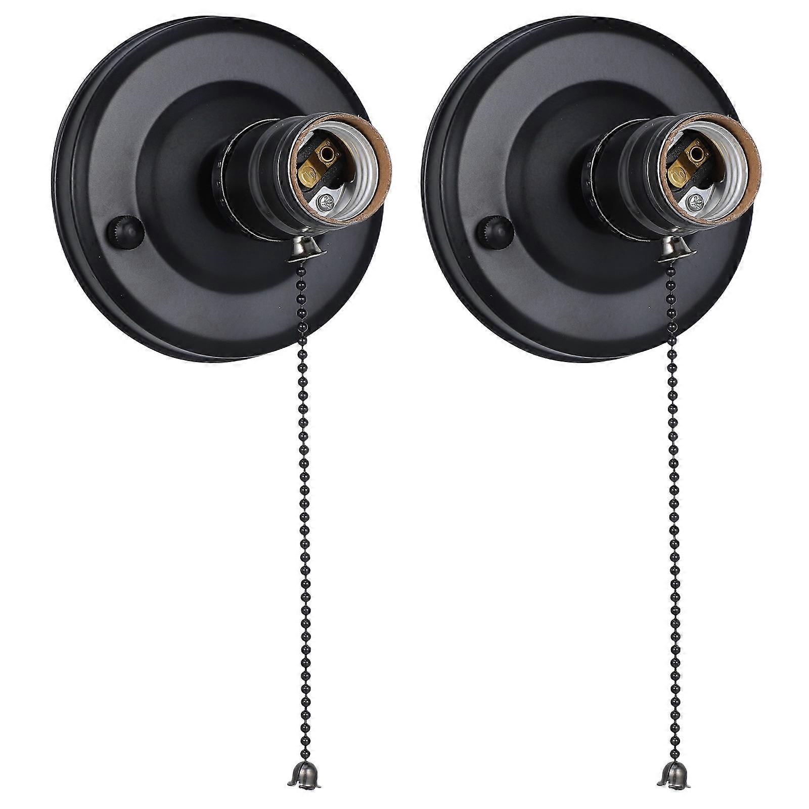 Pull String Light Socket E27 Screw Socket Compatibility Diy Lighting Effects Wall Fixture Home Decoration Iron 4.1×4.1×3.7in 2Pcs
