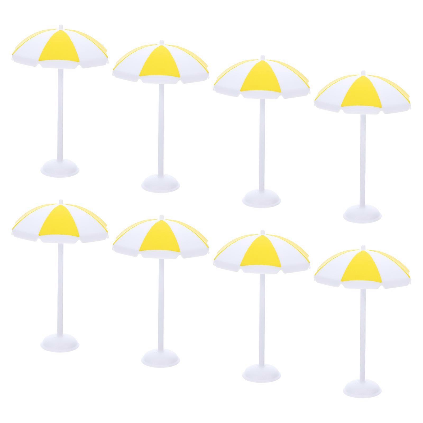 Miniature Beach Umbrella for Dollhouse Decor Yellow Plastic Elegant Design Portable Adjustable Size 8PCS