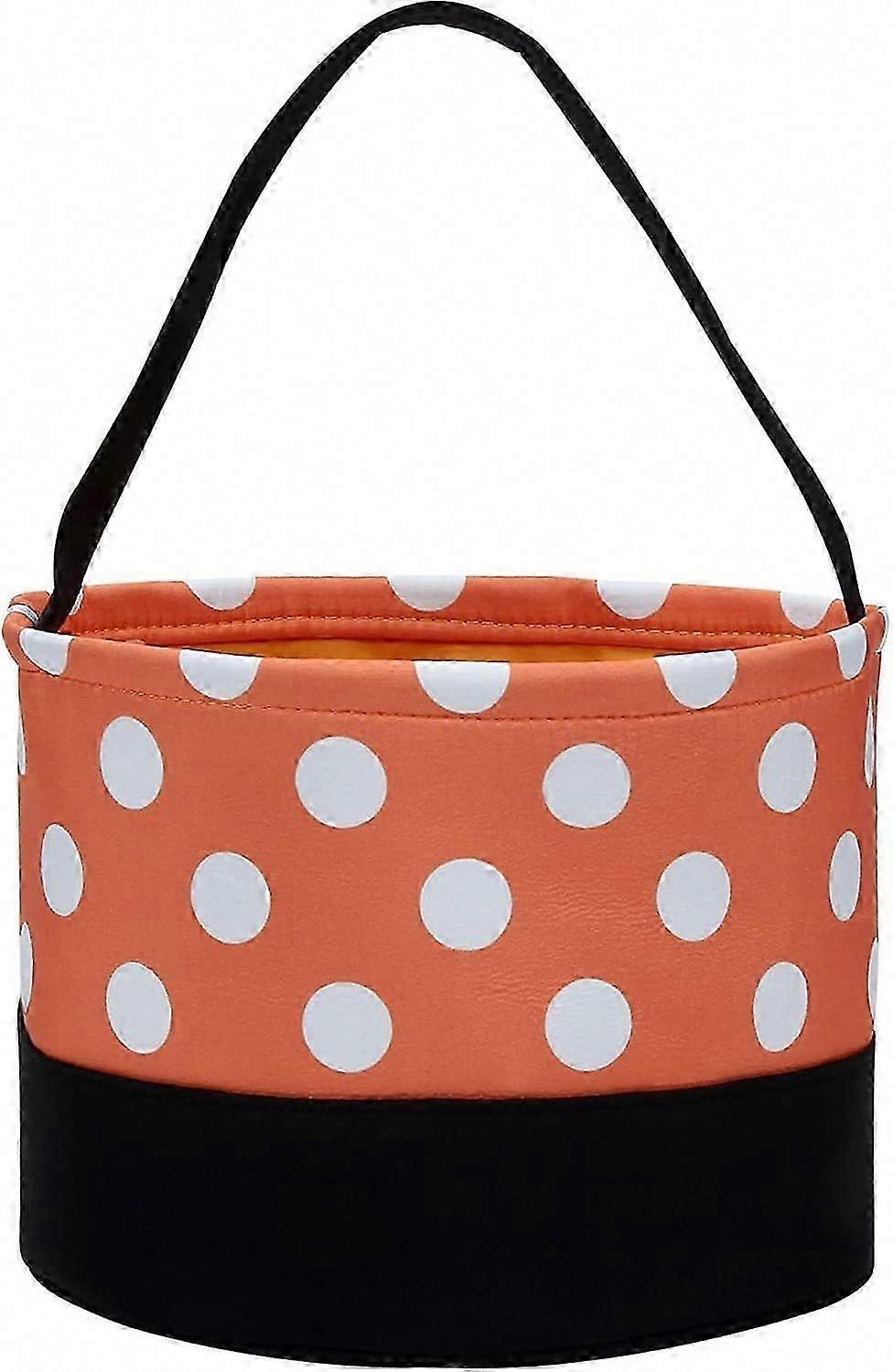 Halloween Candy Bucket Trick or Treat Bag with Handle - Pumpkin Skull Stripe Canvas Basket