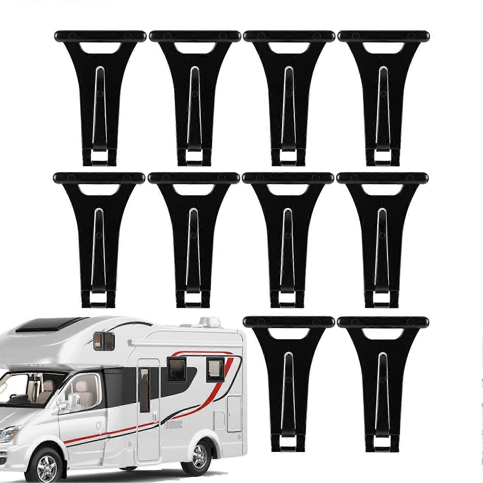 RV Awning Hook - Adjustable Auto-Mounting Hooks For RV Awnings, 10-Pack, Aluminum, Black, Light Bar For Holiday Lights