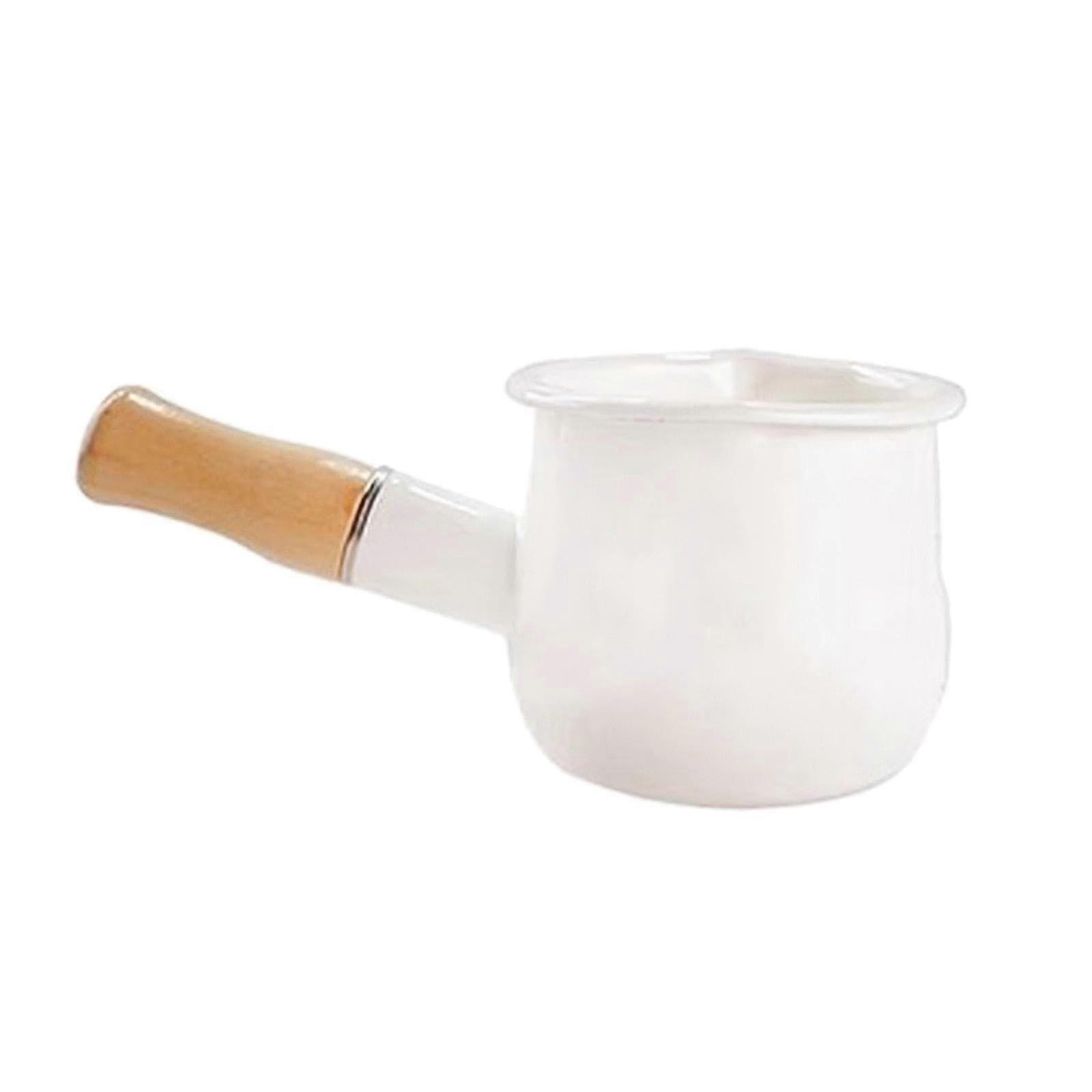 Enameled Milk Pot 1L, Saucepan with Handle for Baby Breakfast, Induction Cooker Compatible Butter Warmer, White