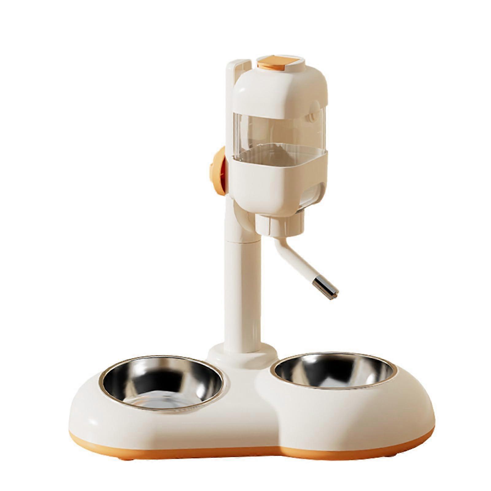 Large Dog Bowl 2-in-1 Pet Feeder With Adjustable Height Food Storage Container White