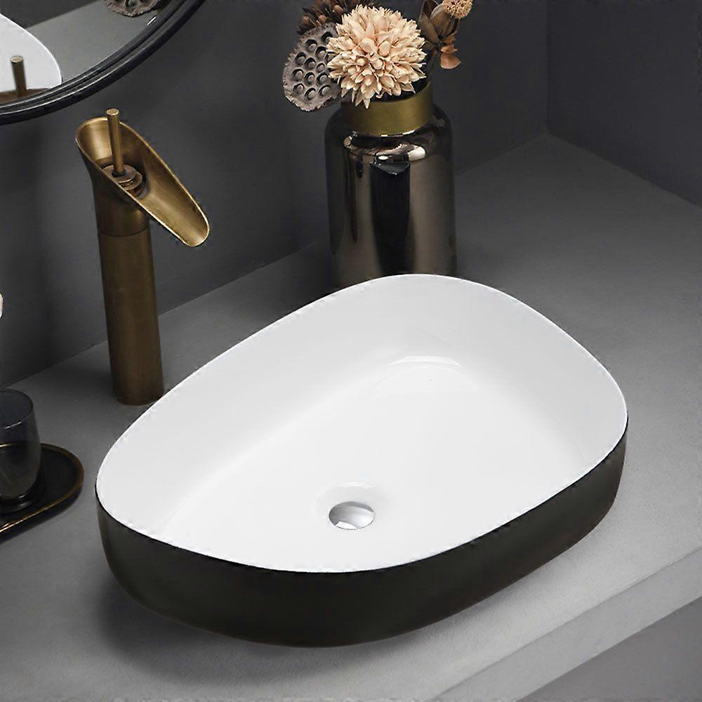 Kitchen Sink Countertop Basin Irregular Black and White Ceramic Countertop Basin