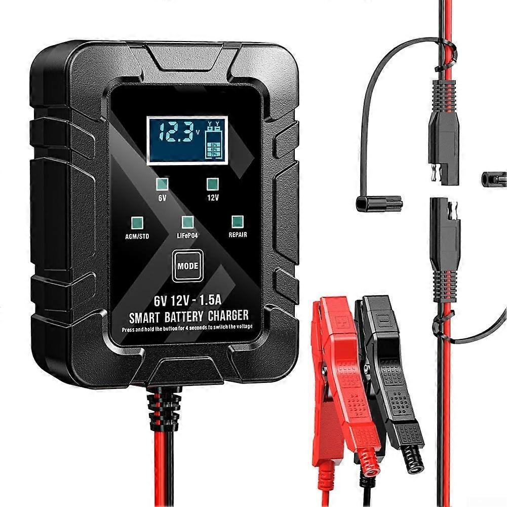 Lightweight and portable 12V/6V battery charger for cars and motorcycles, combining safety and efficiency (B)