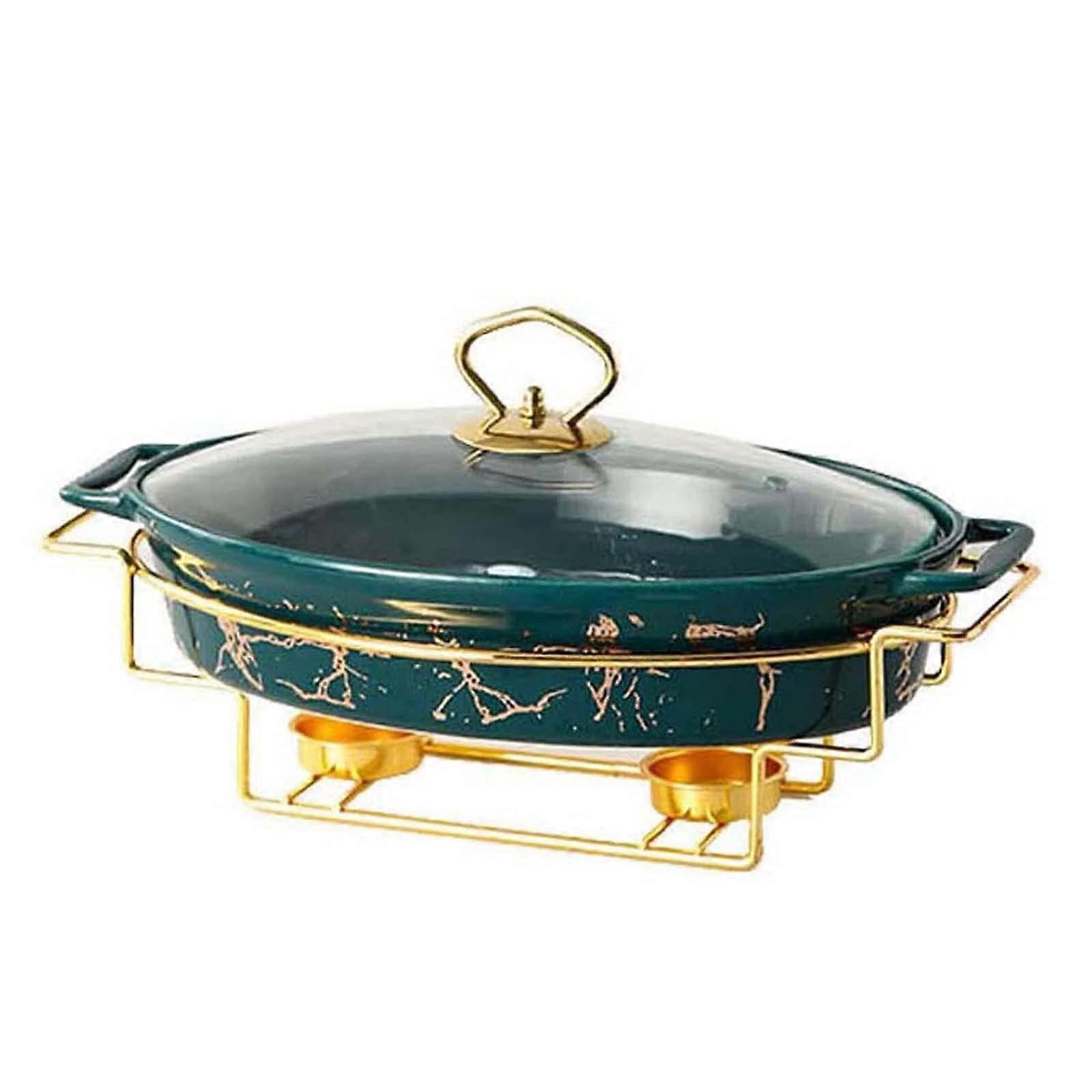Oval ceramic soup pot with candle holder design – Multipurpose soup pot with slow heating – Household tableware – Green