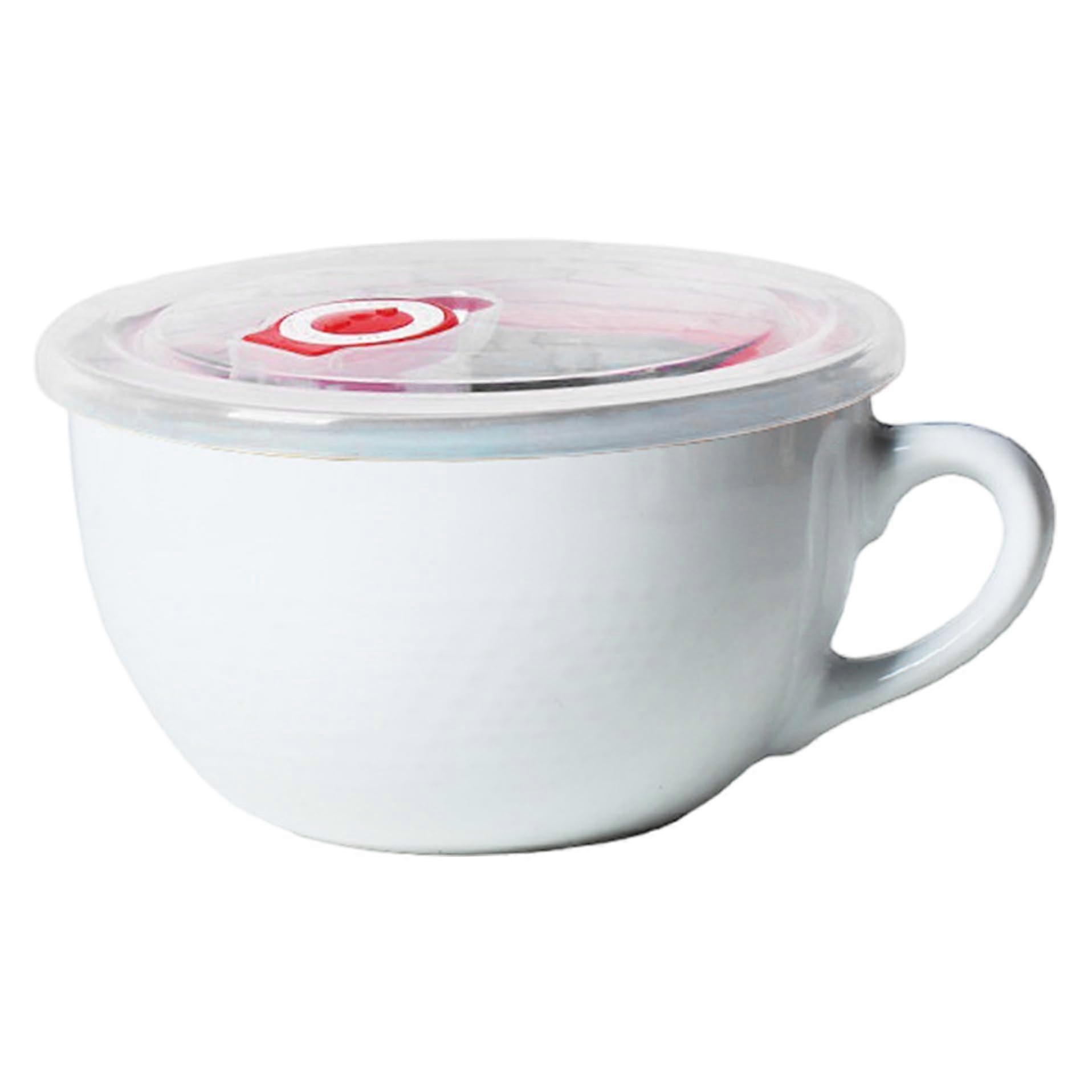 Microwave Safe Ceramic Soup Mug with Handle and Lid 700ml – Vintage Bowl for Salad, Cereal and More