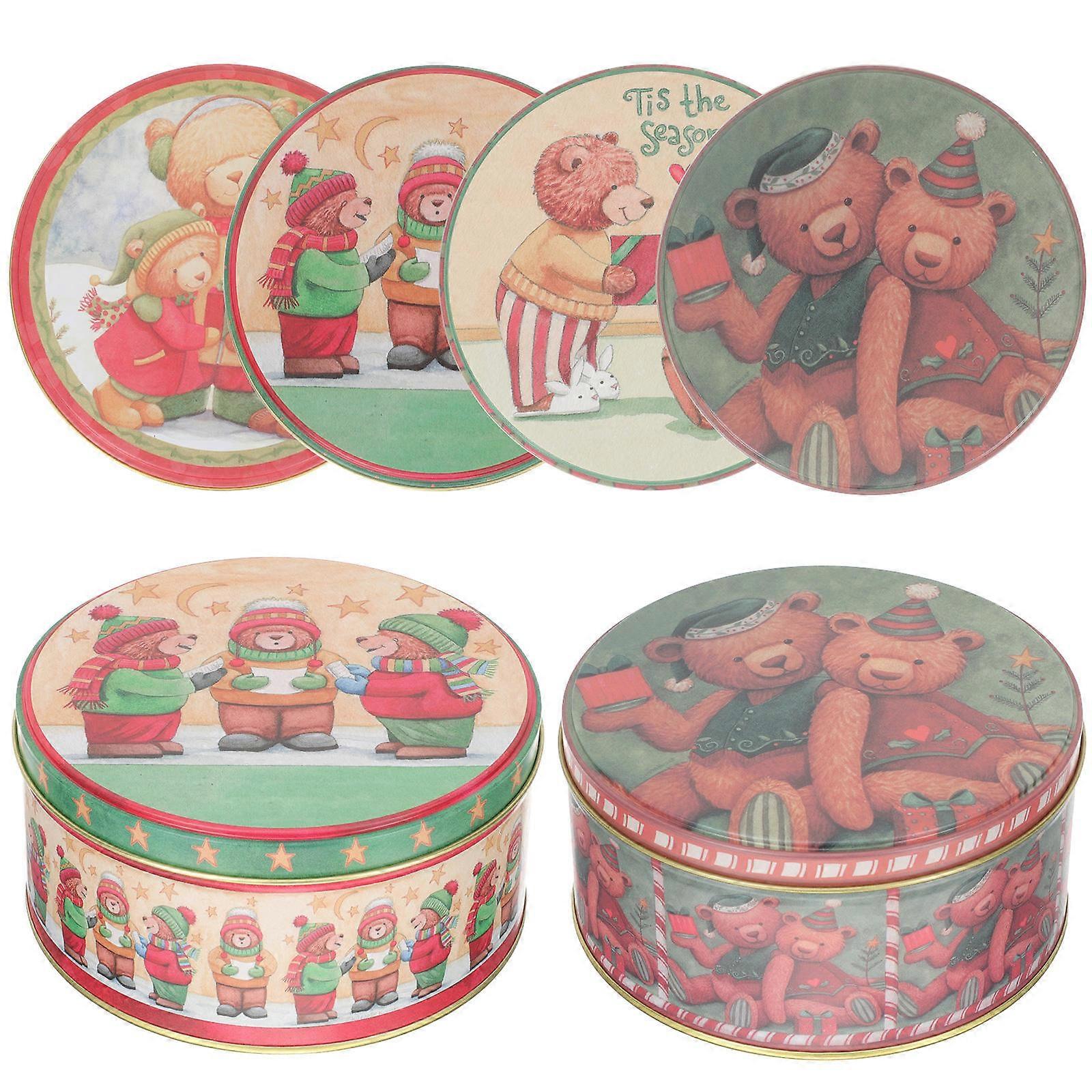 Multi-Function Candy Tinplate Boxes With Classical Christmas Style For Christmas Parties Assorted Color 4Set