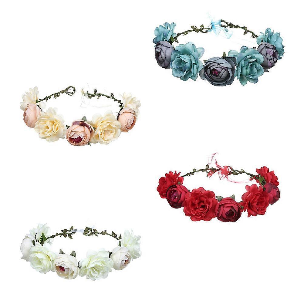 エレガントなヘアアクセサリー4個フラワーフローラルヘッドバンド結婚式のお祝いのためにデザインされた各種カラー装飾効果