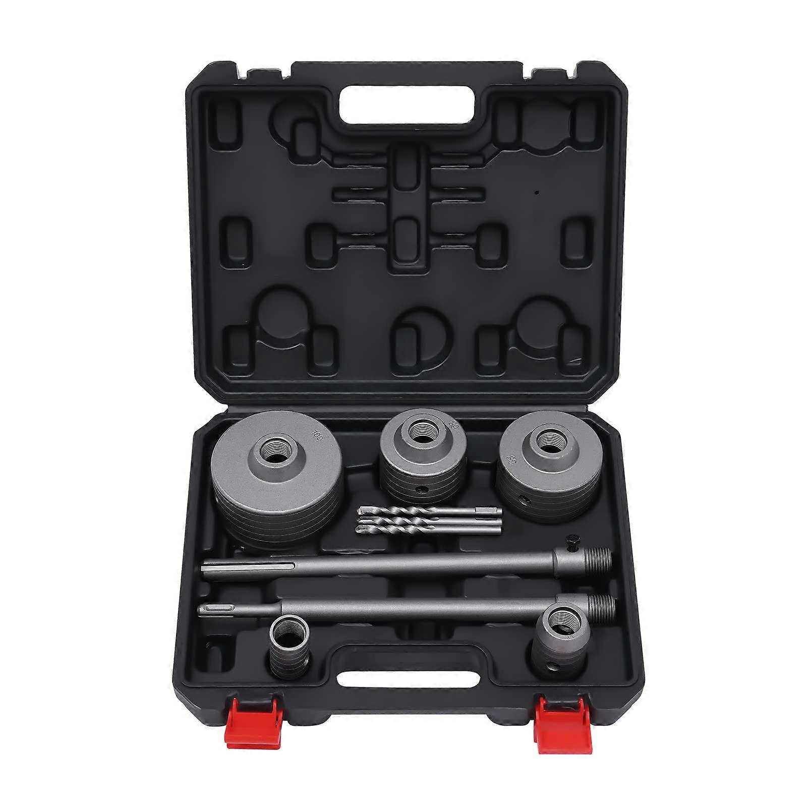 9-Piece Hole Saw Concrete Set With Shaft 30/40/68/80/100 Millimeter Core Bits For Stone Brick Cement Walls