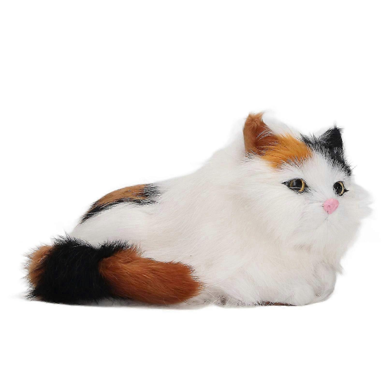 Lifelike Soft Plush Cat Doll with Opening Eyes - High Simulation Colorful Hair Animal Toy for Desk Decoration