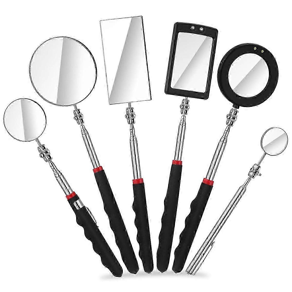 6Pcs LED Telescoping Inspection Mirror,Retractable LED Mechanical Mirror Tool,Retractable Under Vehicle Detection Mirror