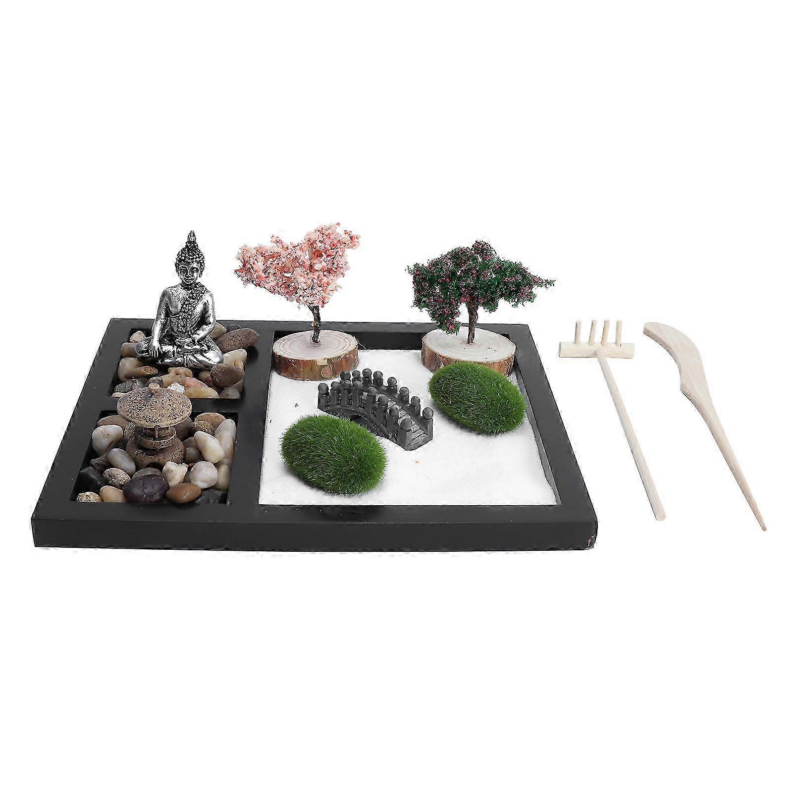 2025 זן גן חול שולחן בודהה פסל ארגז חול בסגנון יפני שולחן עבודה מגש מלאכה קישוט
