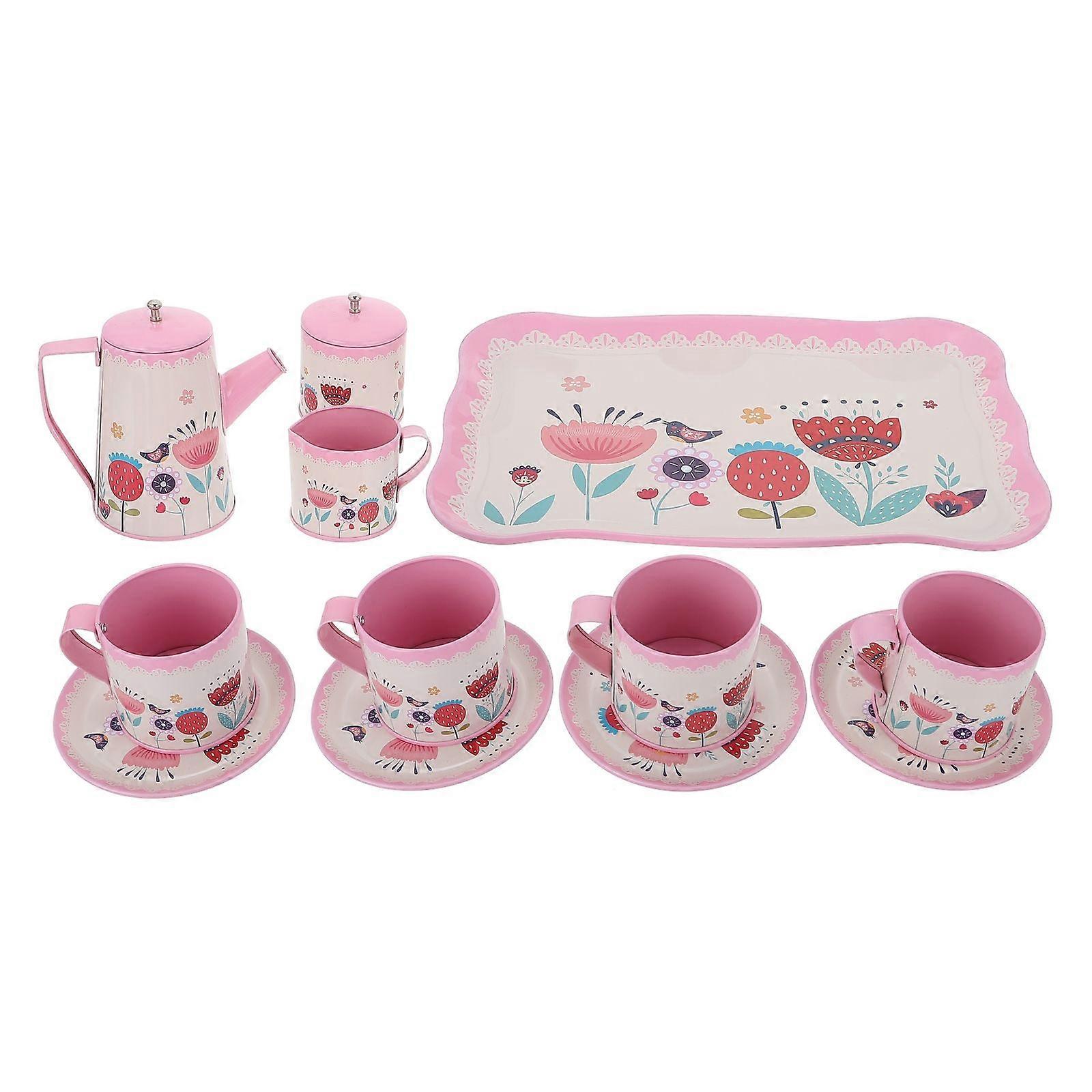 Children's Simulation Tea Set for Imagination Development in Pink Color with Tin Material and 1 Set