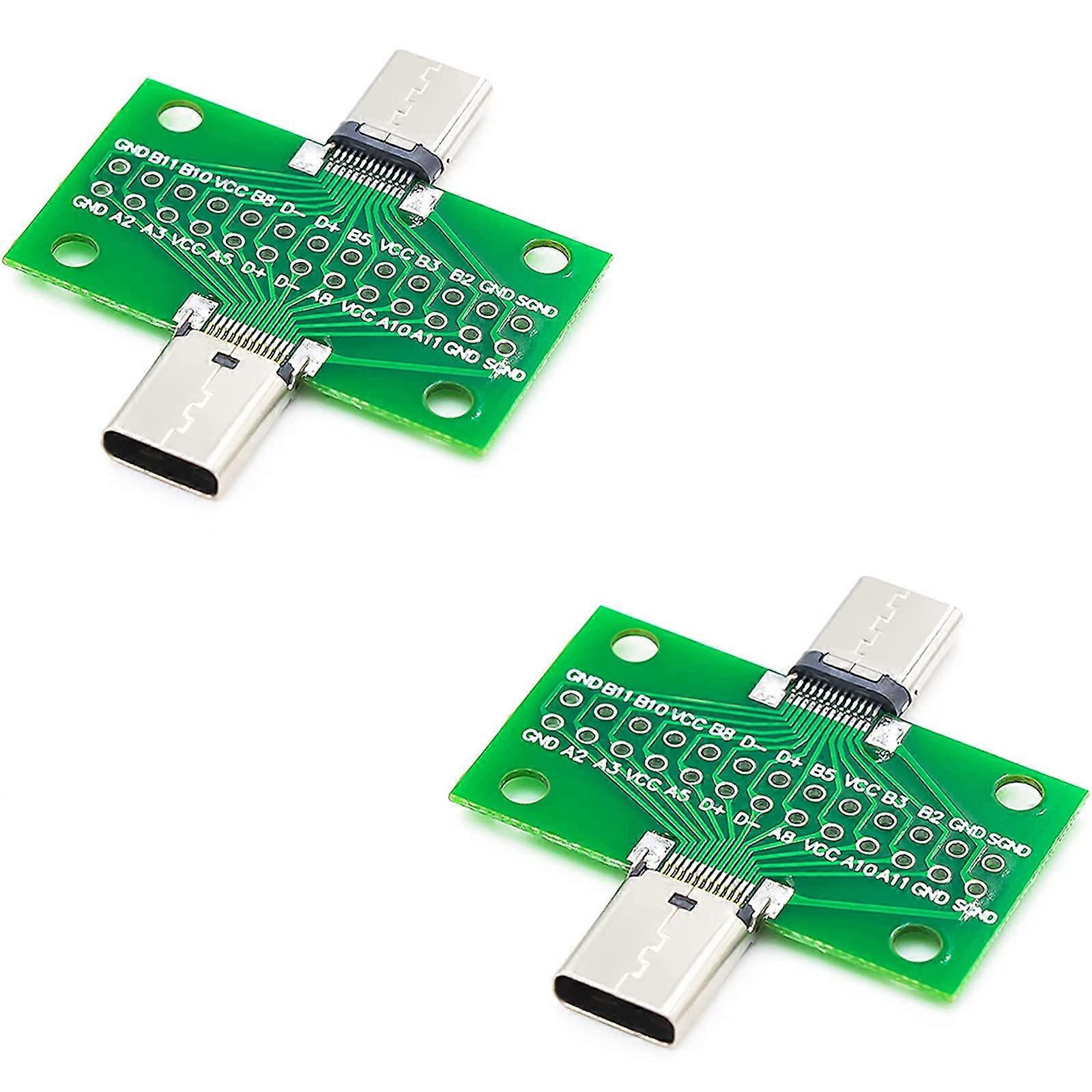 USB 3.1 Type C PCB Test Connector, Female To Female, 24P 2.54mm Socket, Data Cable Transmission, Pack Of 2