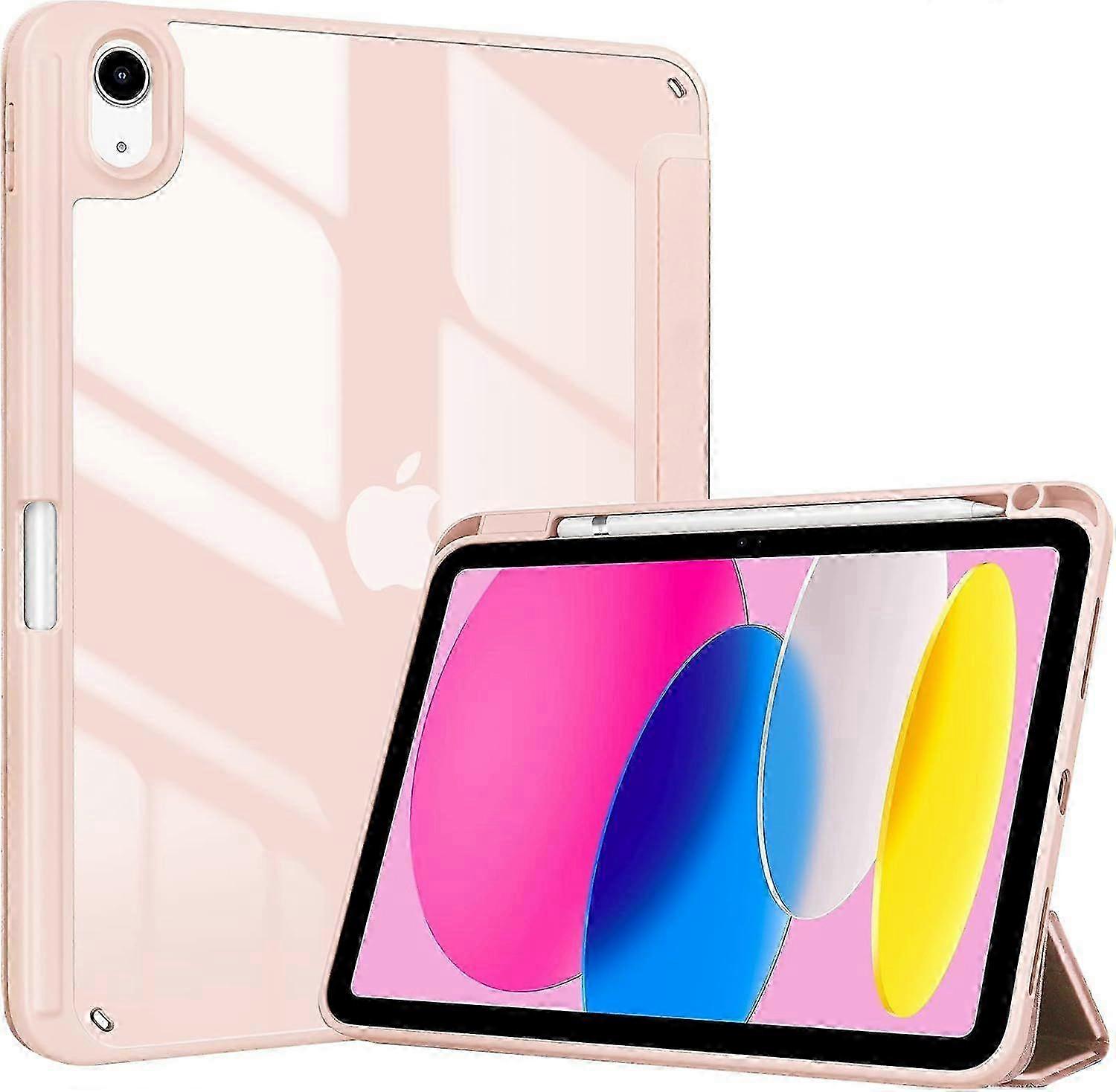 Hybrid Case with Pen Holder, Transparent Back, Auto Wake/Sleep Function - Pink