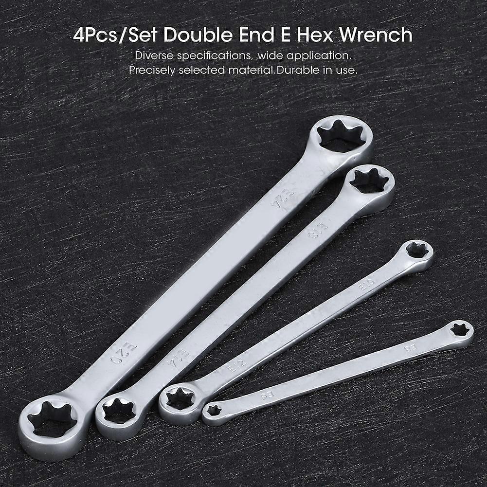 4Pcs E8-E24 Cr-Mo Double End Hex Wrench Set Silver Car Tool