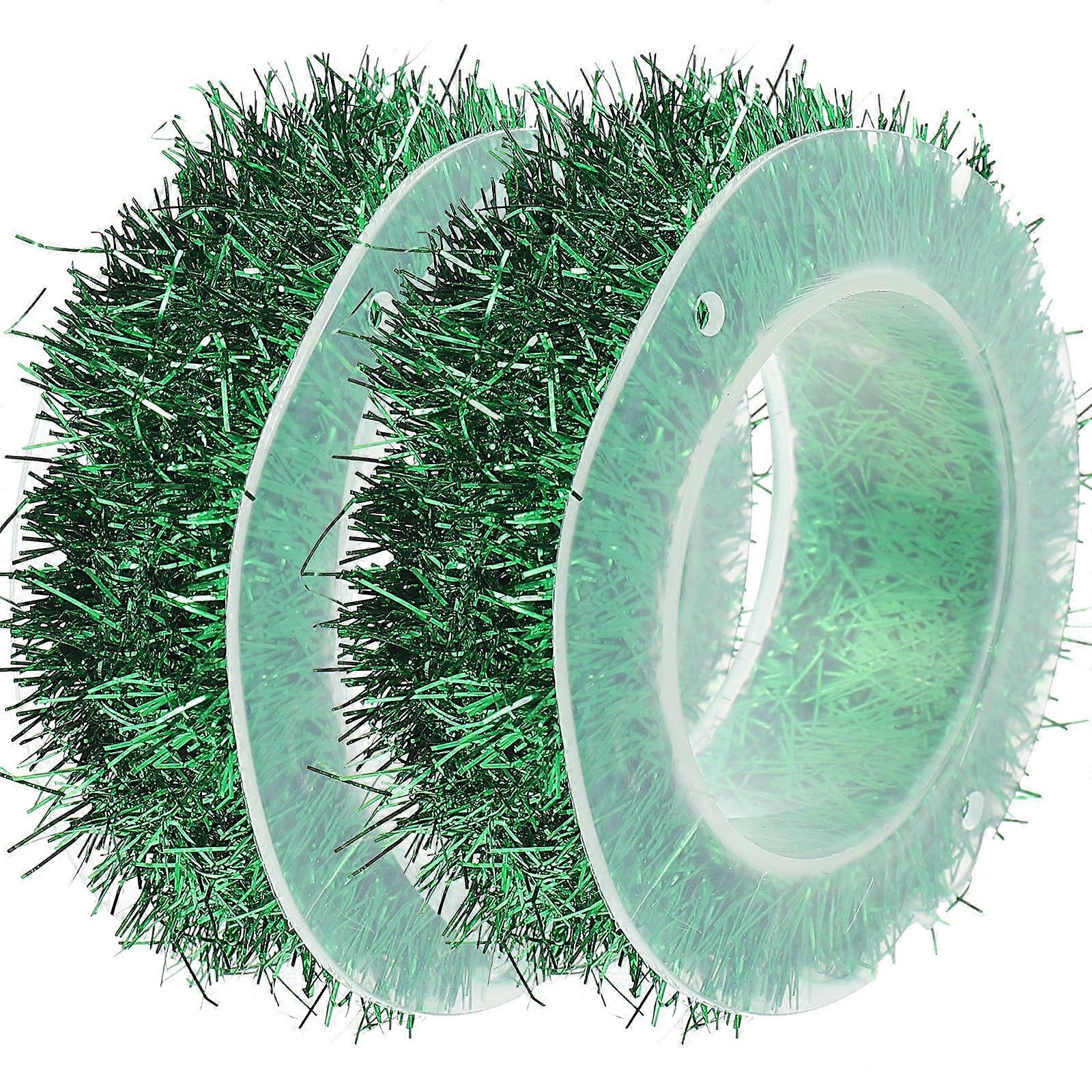 2 Rolls Snowflake Pattern Metallic Green Wired Ribbon Garland for Christmas Tree, Window & Door Decorations Holiday DIY Craft Supplies