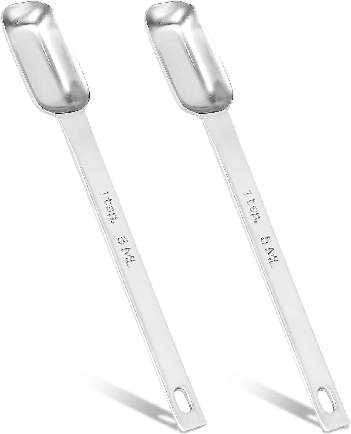 2Pcs Teaspoon Stainless Steel Single Measuring Spoon 5 ML Teaspoon Rectangular Individual Measuring Spoons (1Tsp | 5 ML