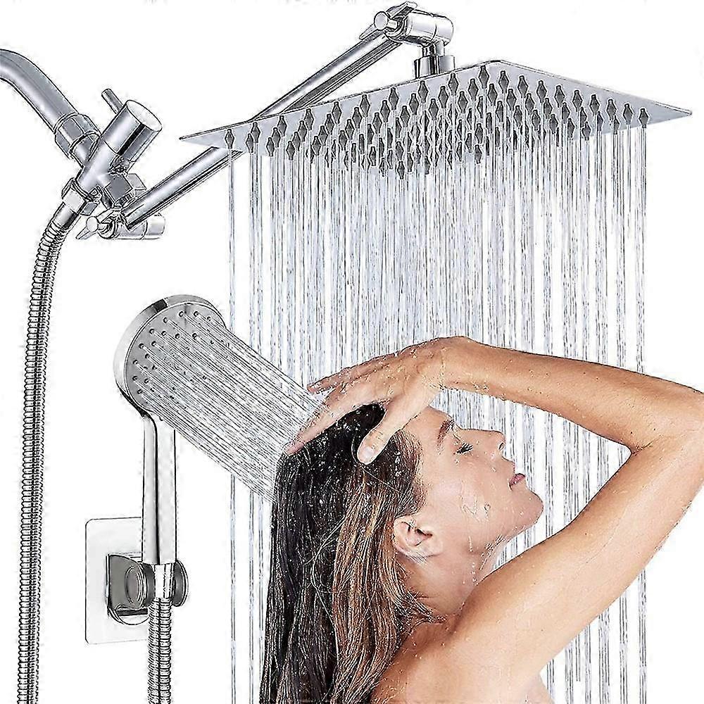 8 Inch Chrome Rainfall Showerhead with 5 Spray Modes, Handheld Wall Mounted Shower System