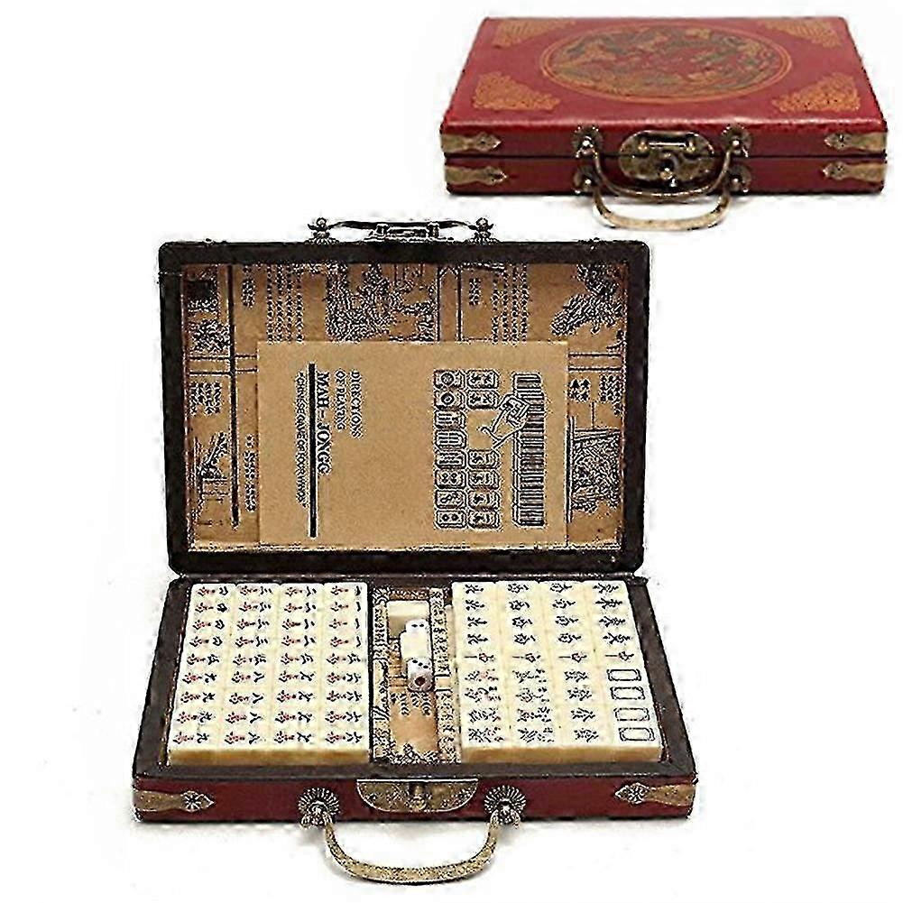 Vintage 144-Tile Mahjong Set - Colourful and Portable with Bamboo S...