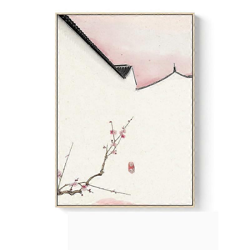 Chinese Style Landscape Poster Tree and Flower Canvas Art for Living Room Decor 40x50cm Unframed Color F