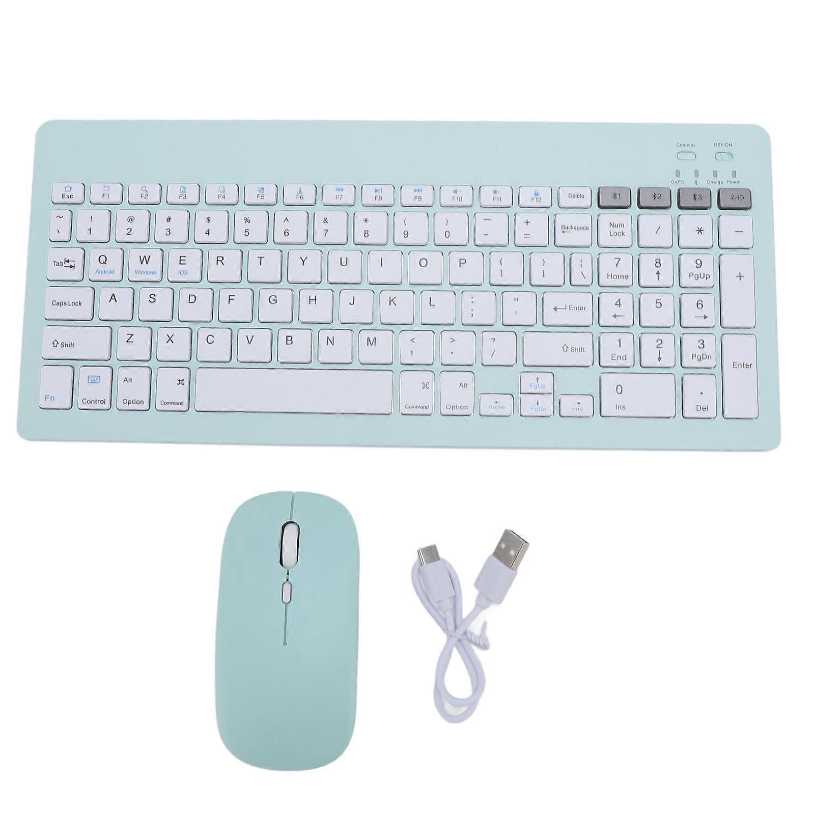 Wireless Keyboard and Mouse Set Rechargeable Bluetooth 4 Channels Light Green Ergonomic