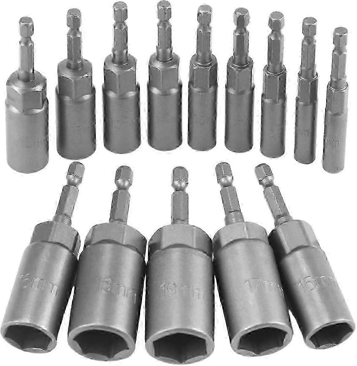 14Pcs Deep Impact Socket Driver Kit6-19mm Impact Driver Bit, Hexagonal Socket Adapter Set for Impact Driver, for Socket Wrench, Hand Drill