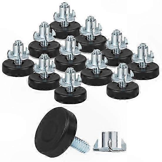 Adjustable Furniture Leveling Feet with T-Nuts for Cabinets Chairs and Tables Strong Load-Bearing Thread 12 Pieces