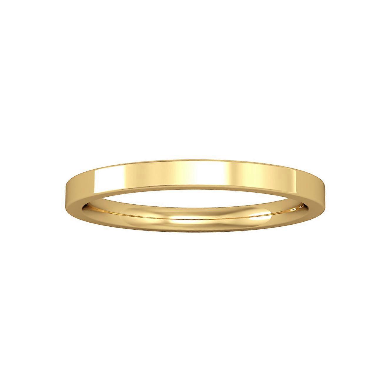 Jewelco London 18K 黄金 - 2 毫米高级扁平宫廷形状戒指结婚戒指