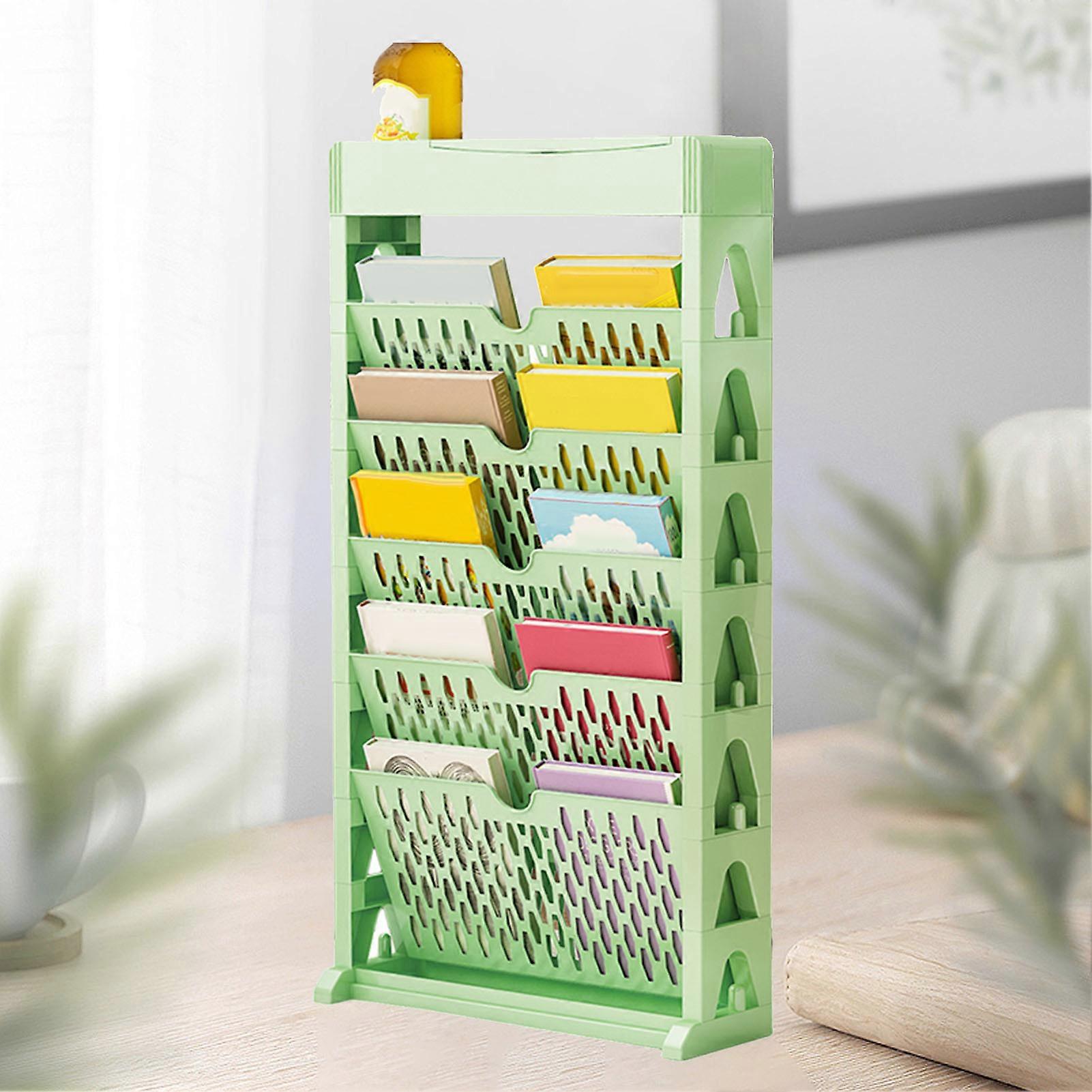 Green 5-Layer Single Row Book Rack Storage Bookshelf, Large Capacity