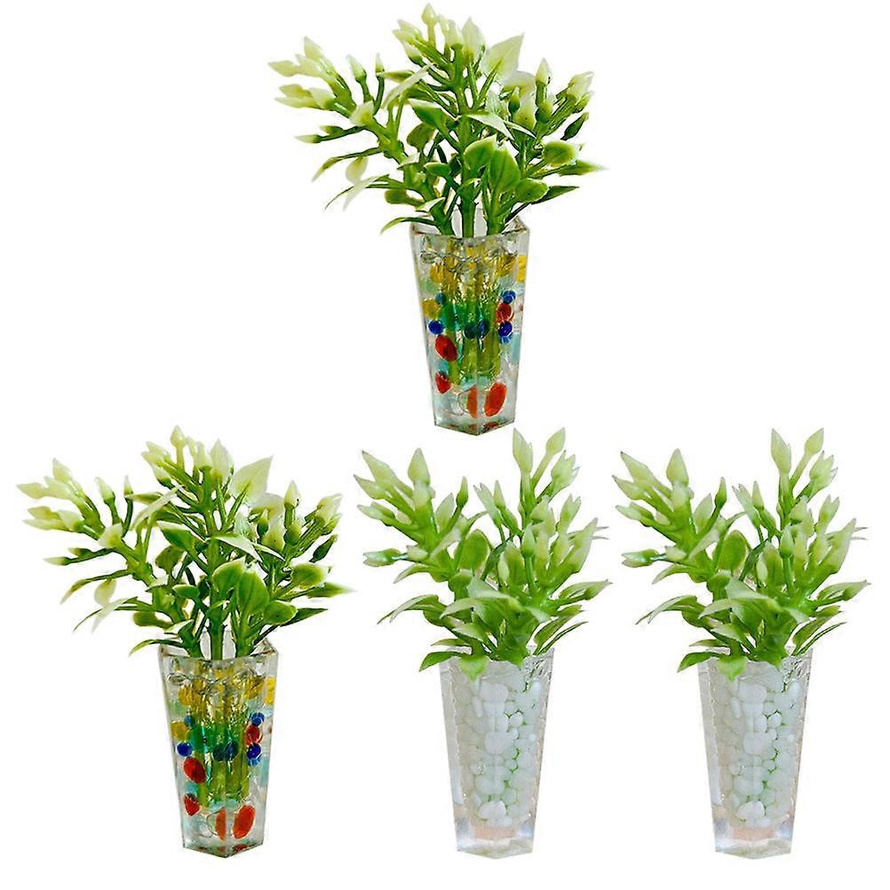 Miniature Bonsai Resin Potted Plant for Decor 4Pcs Assorted