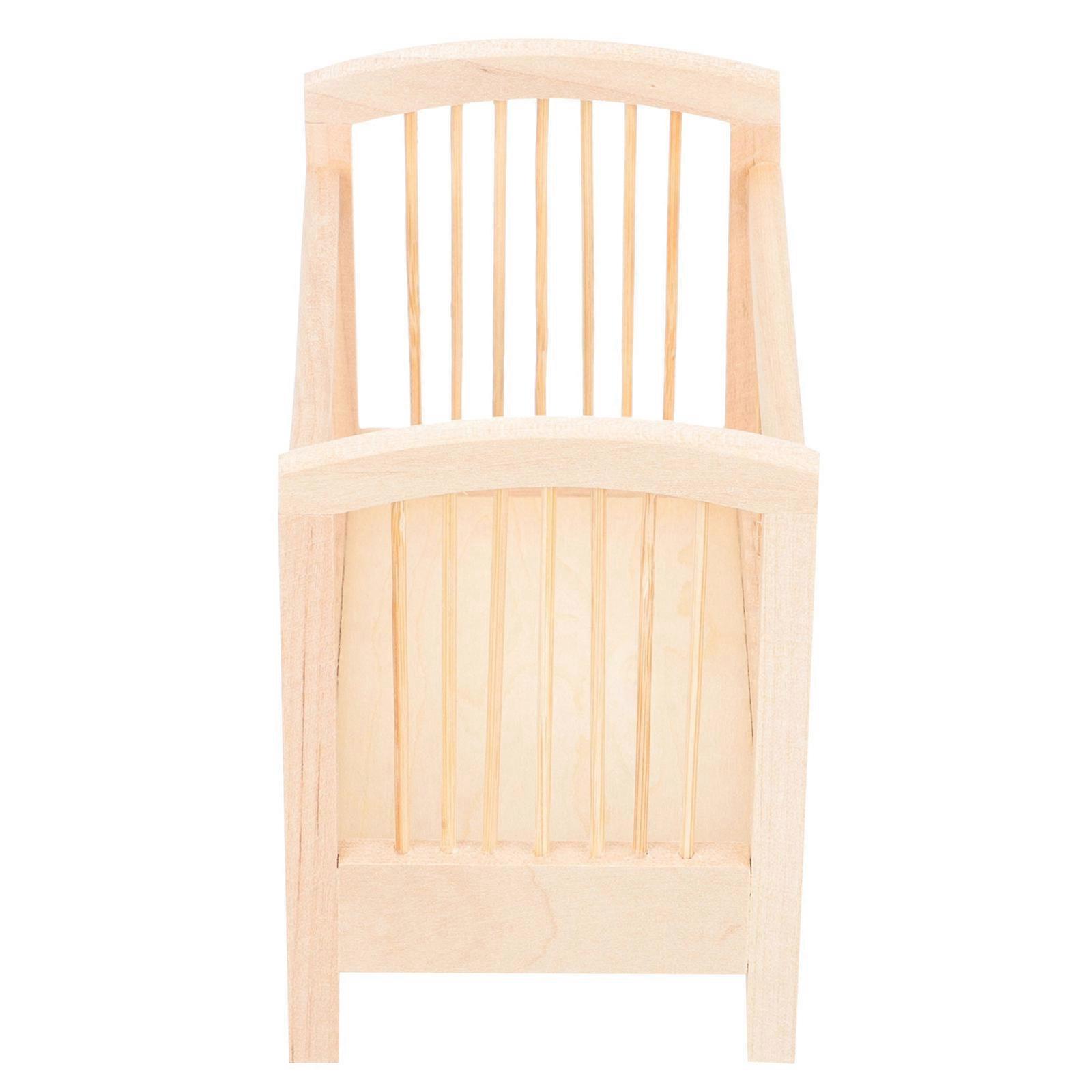 Miniature Crib Wood Model for Decor 2Pcs Small Doll Crib Ornament