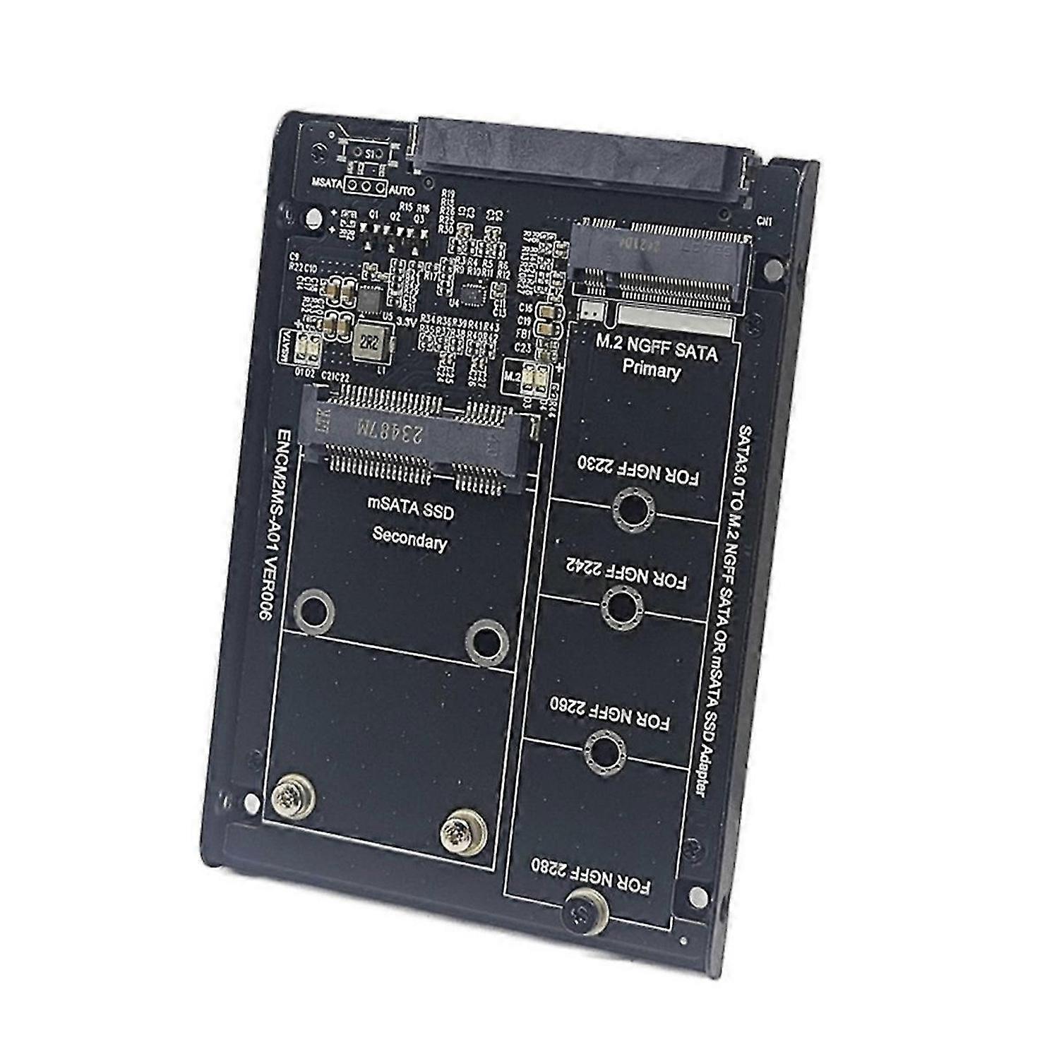 SSD Case Enclosure M2 SATA + MSATA to SATA3.0 6Gb Adapter Riser Card Board with Metal Socket Support