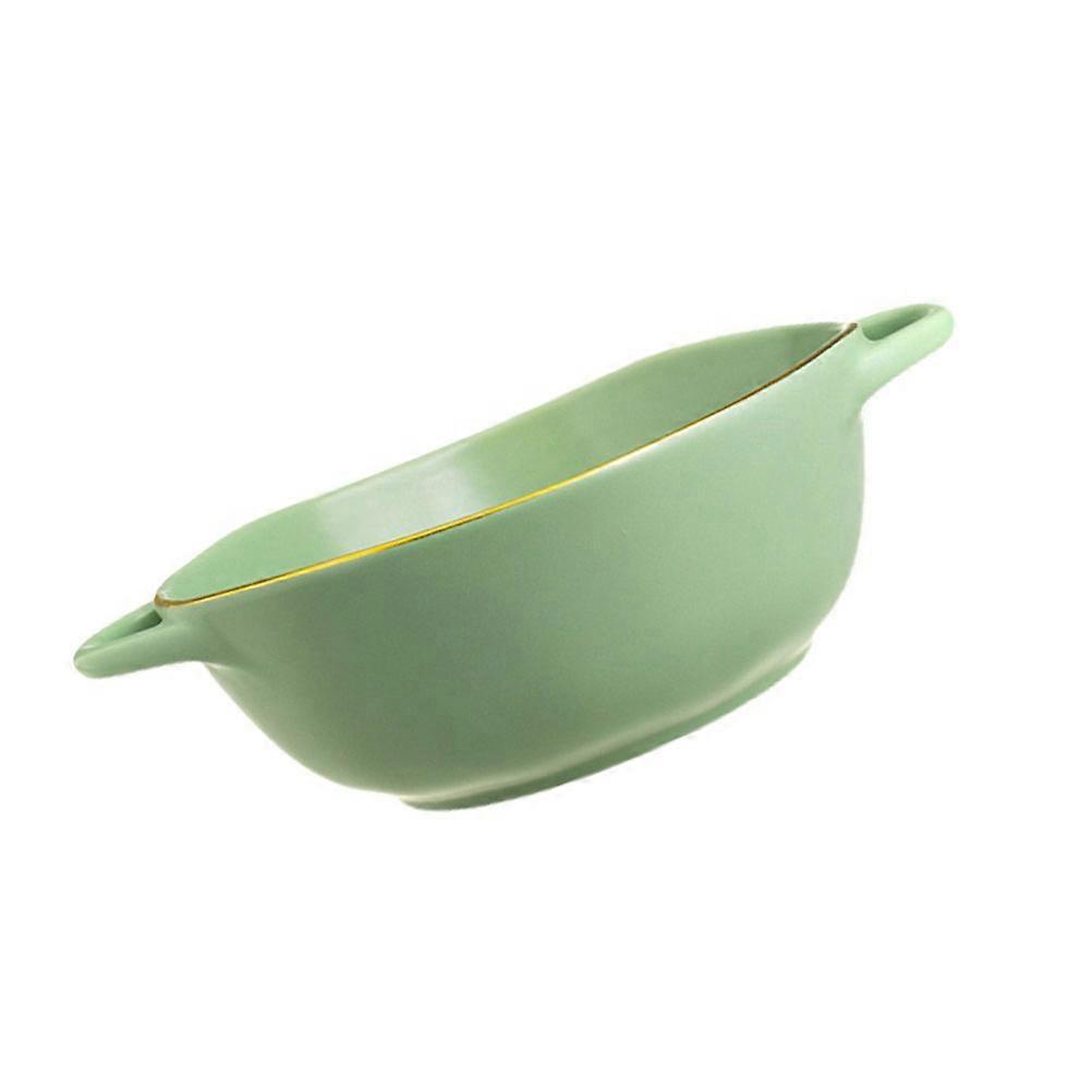Oven Safe Ceramic Bowl Double Handle Kitchenware Green Porcelain Heat Resistant 1Pcs