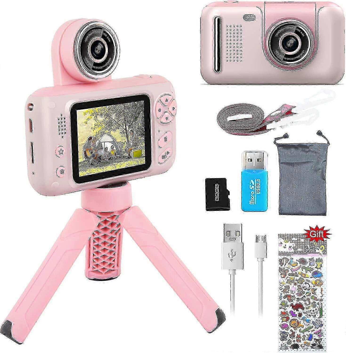 Children's Digital Camera with Tripod, 180-Degree Rotating Lens, 40MP Photos, 720p HD Video, and 2.4 Inch IPS Screen