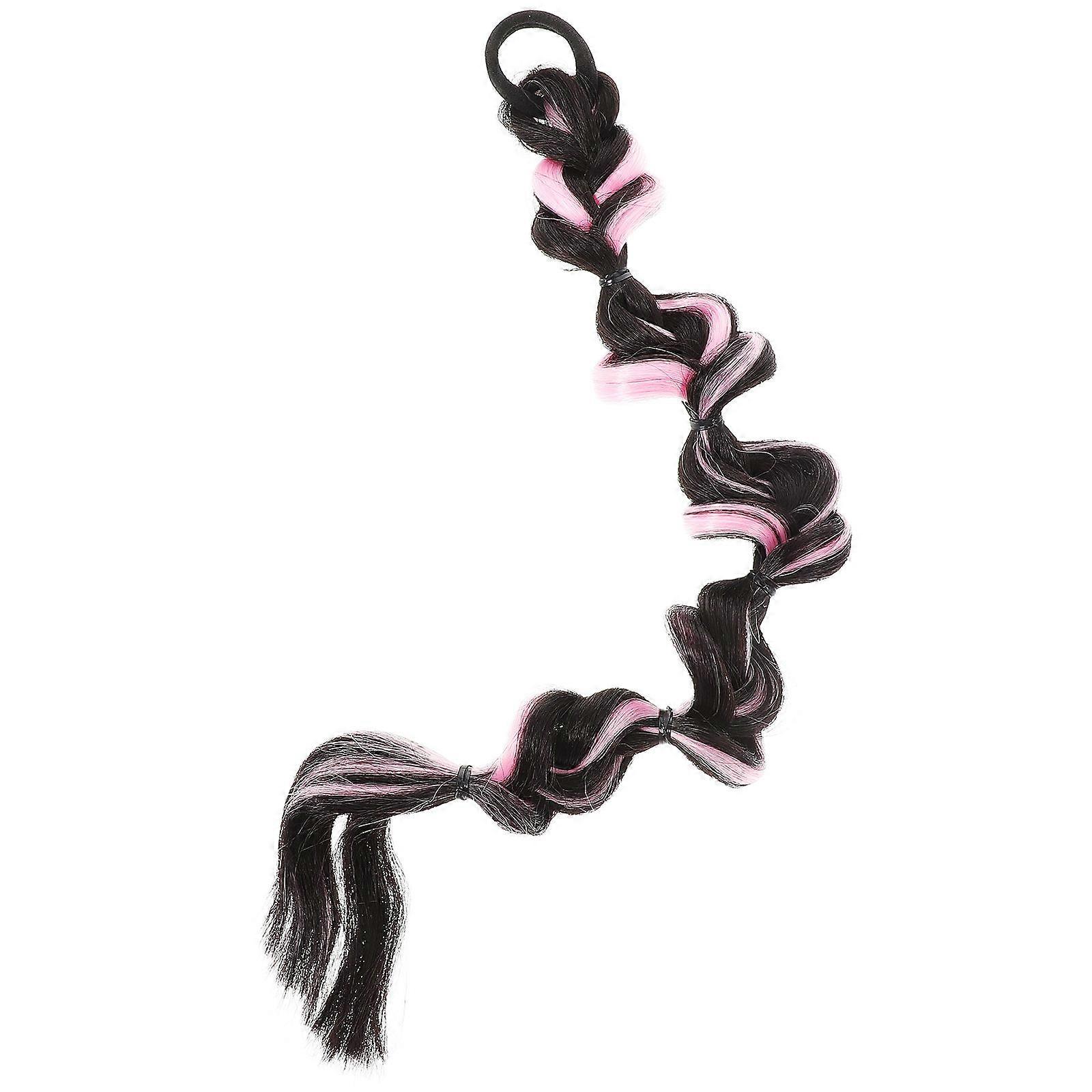 Bubble Braid Pink Faux Ponytail Hairpiece for Cosplay Use 4Pcs Set