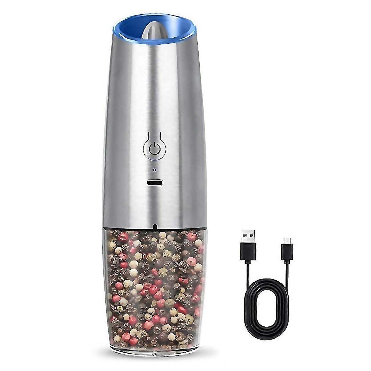 For Rechargeable Electric Salt And Pepper Grinder Adjustable Silver