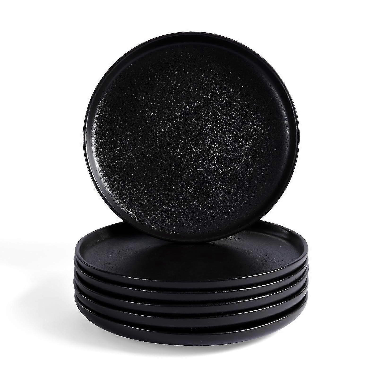 Set de 6 assiettes plates en céramique noir mat pour un usage quotidien