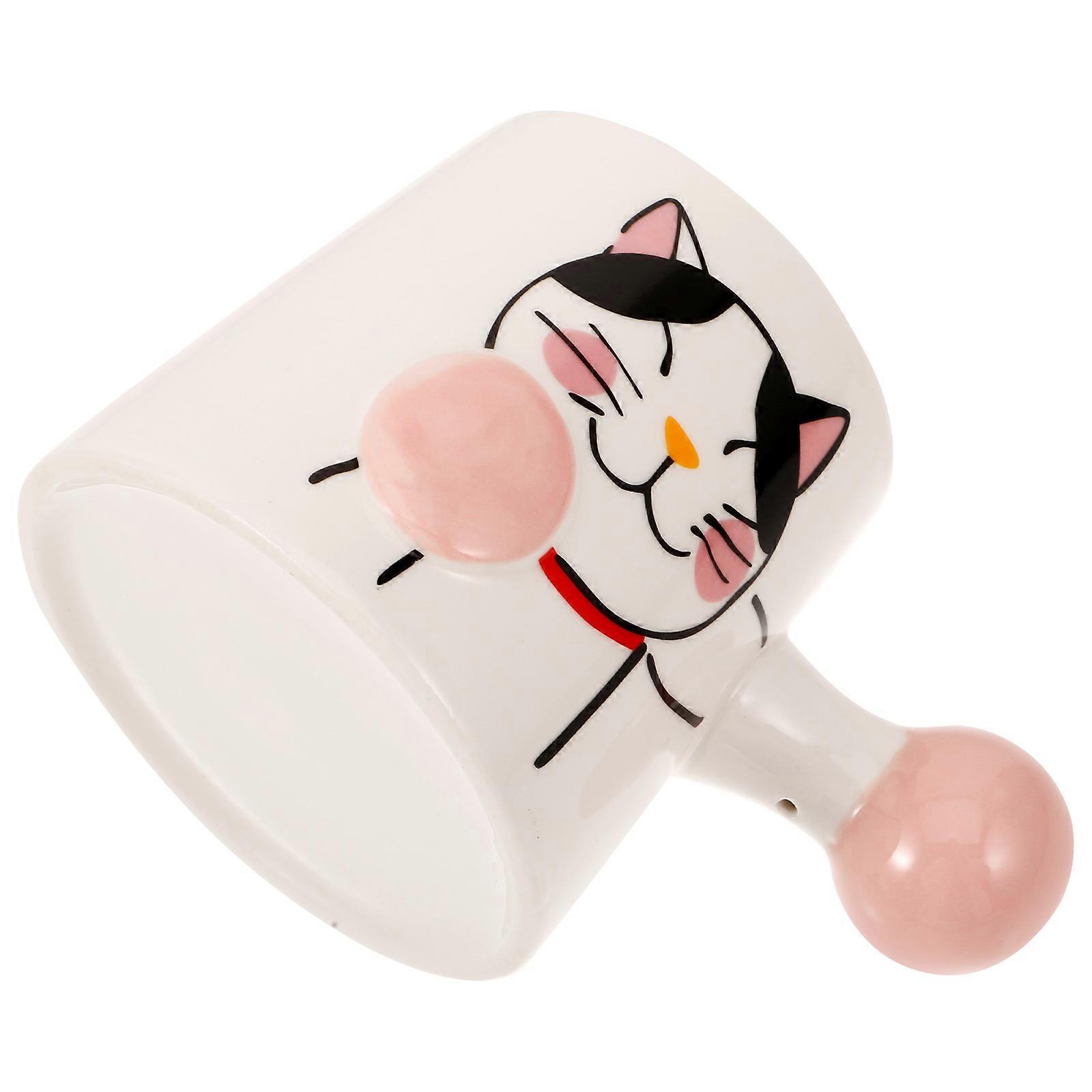 Red Ceramic Mug with Cat Pattern for Breakfast Use 2Pcs Coffee Cups