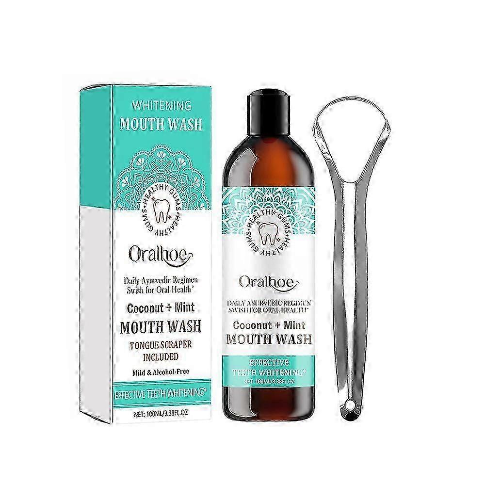 1-3x Advanced Oil Pulling with Tongue Scraper, Natural Alcohol Free Mouthwash with Coconut Oil