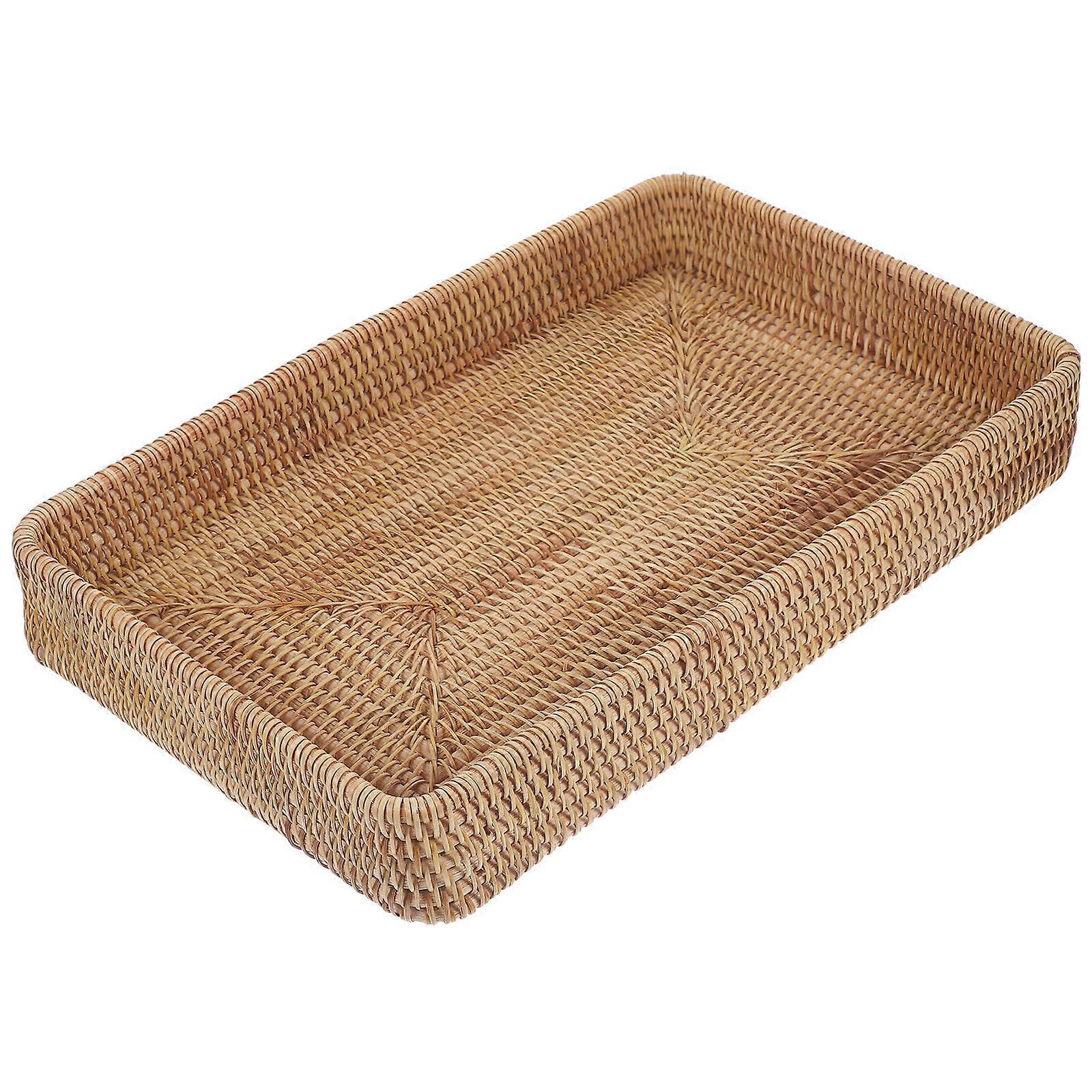Hand Woven Rattan Tray for Storage 5Pcs Rectangular Decorative Serving Trays