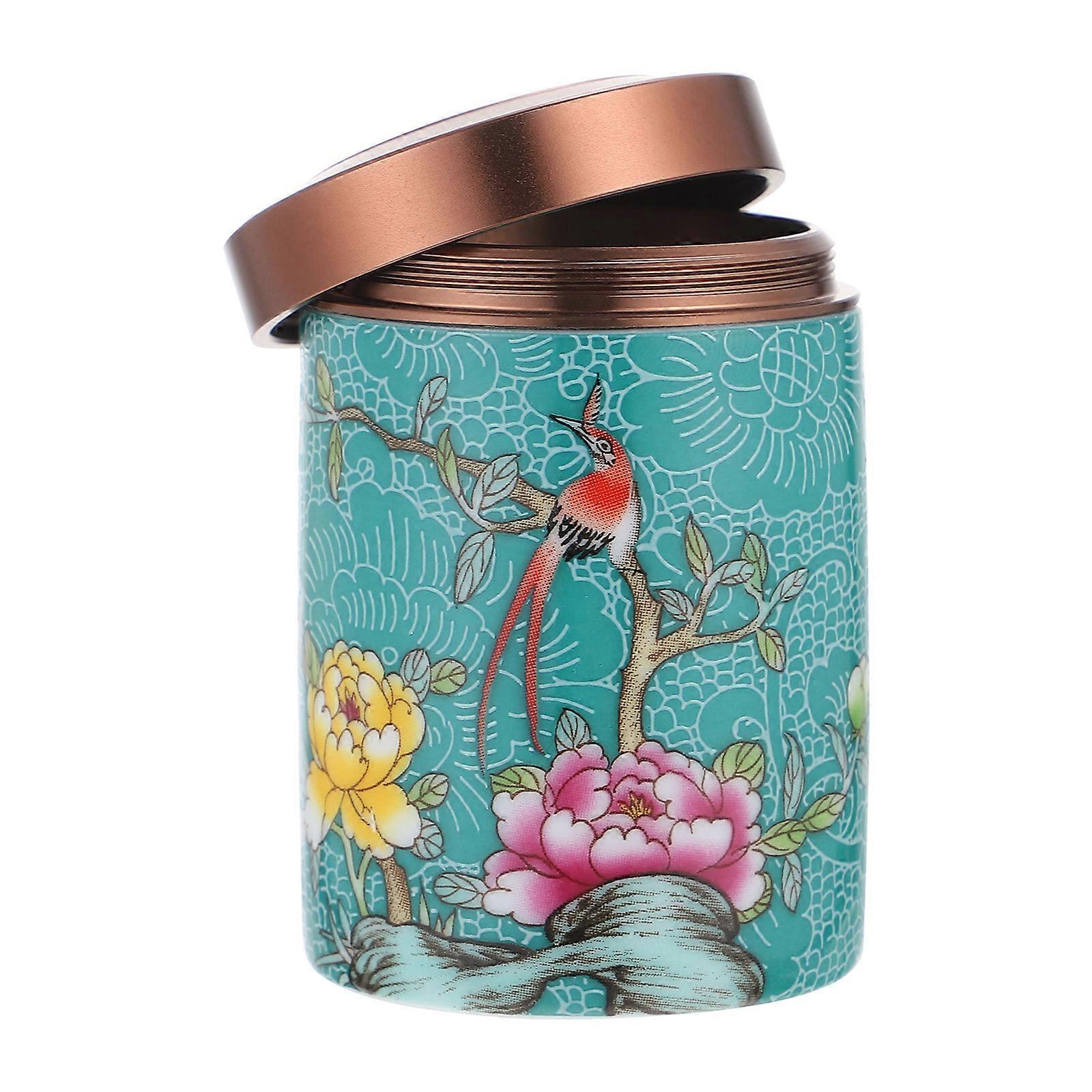 Green Ceramic Tea Canister for Storage Painted Bulk Tea Container